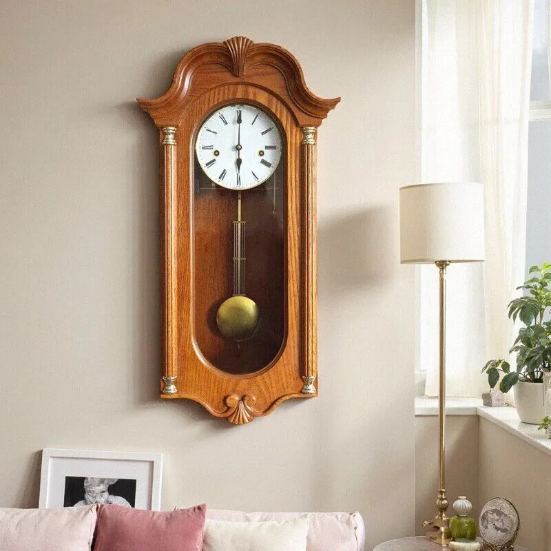 Solid Wood Mechanical Wall Clock, 5 Chime Music Movement, European American Style Swinging Decorative Hanging Clock