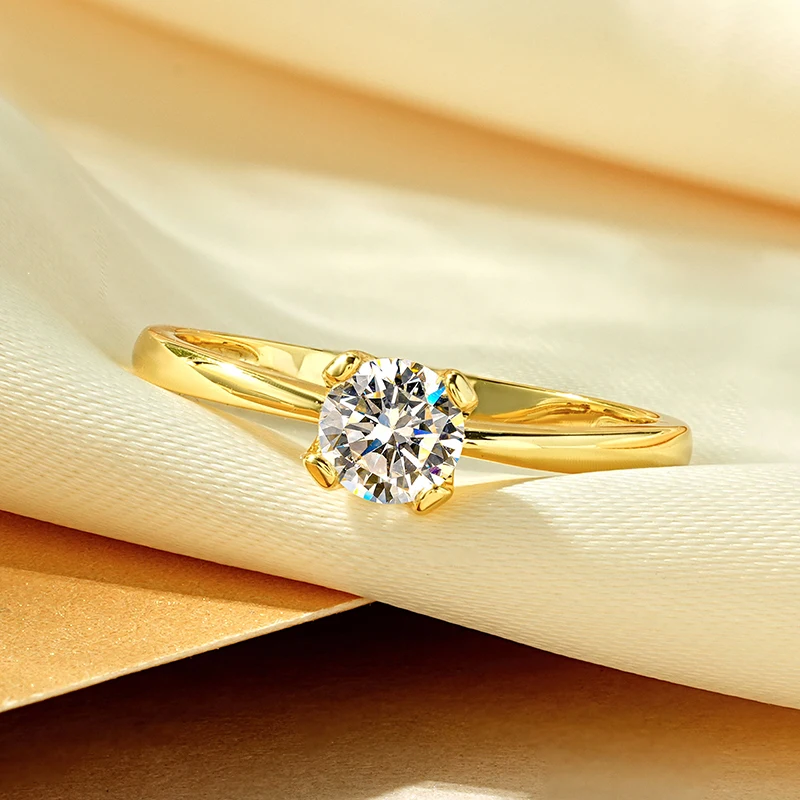 Rrjzz Runder Solitär-Moissanit-Diamant-Verlobungsring in Silber- und Goldfarbe, Zeitlose Eheringe für Frauen, Leichterer Schmuck – Detail 3