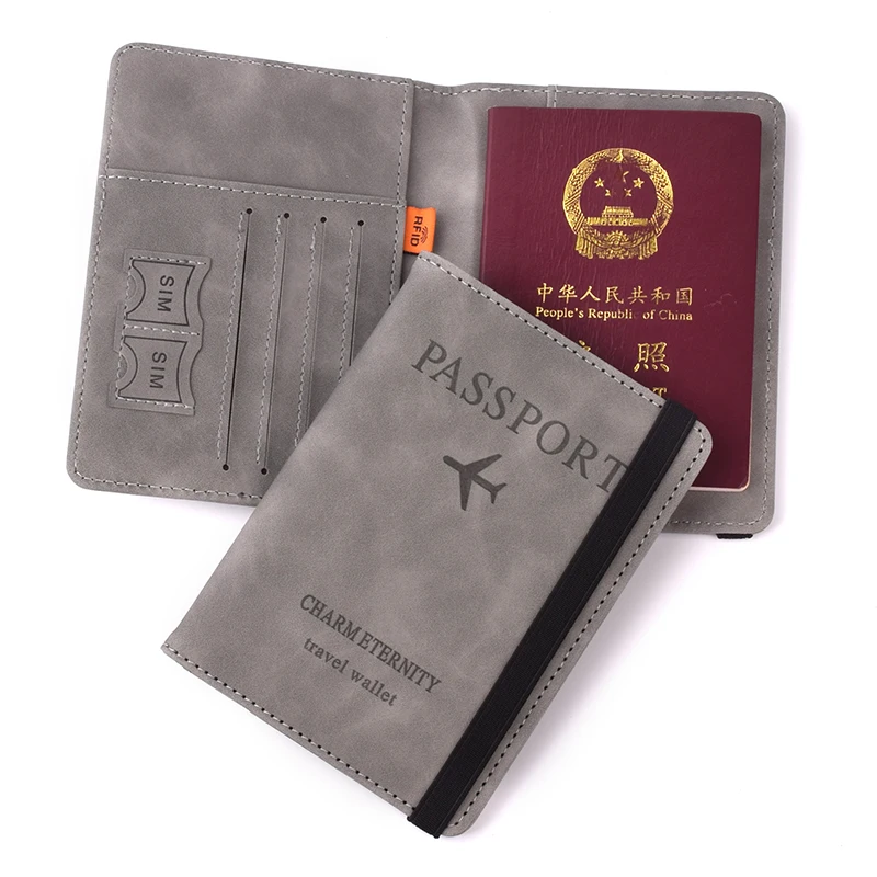 5 Card Slots RFID Blocking Passport Cover Elastic Bandage Men Women PU Leather Travel Passport Holder Wallet Organizer Case