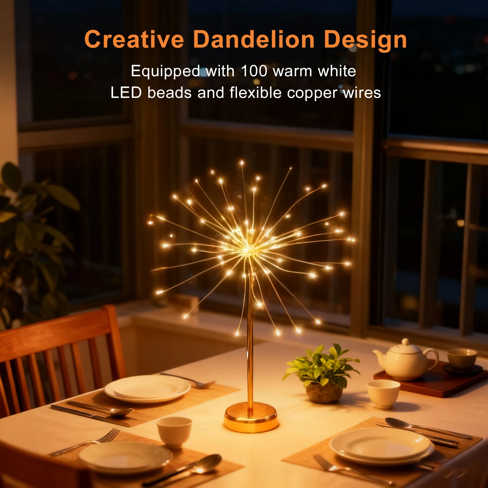 Nest and Flowers Table Lights Battery Operated Christmas LED Fireworks Light Mini Table Firework Lights for Home Party & Holiday