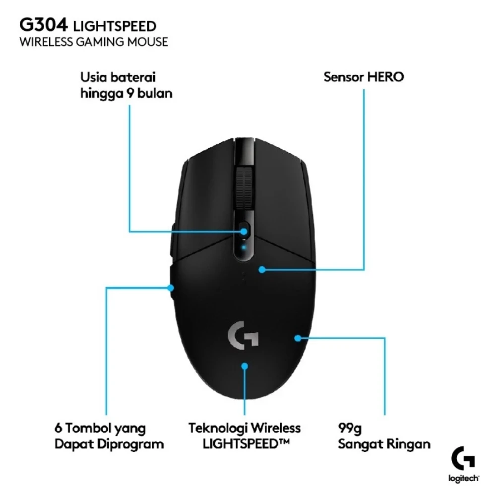 Logitech G304 Wireless Gaming Mouse Black/White/Lilac/Blue LIGHTSPEED USB Receiver Hero 12K DPI 6 Buttons for PC Computer