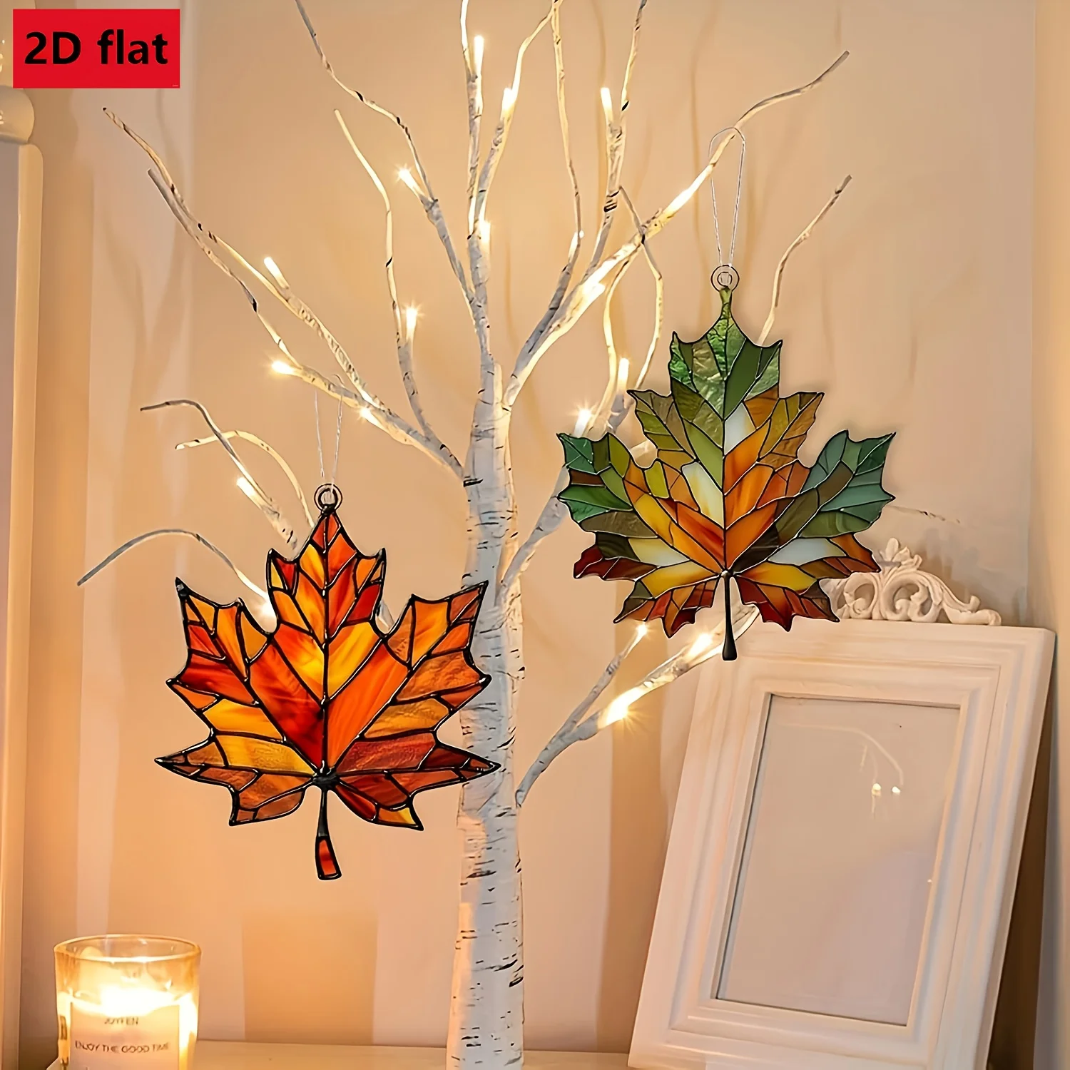2D Flat Colorful Maple Leaf Shaped Sun Catcher,Thanksgiving,Halloween,Autumn Theme Decorative Pendant,Autumn Decorative Branches