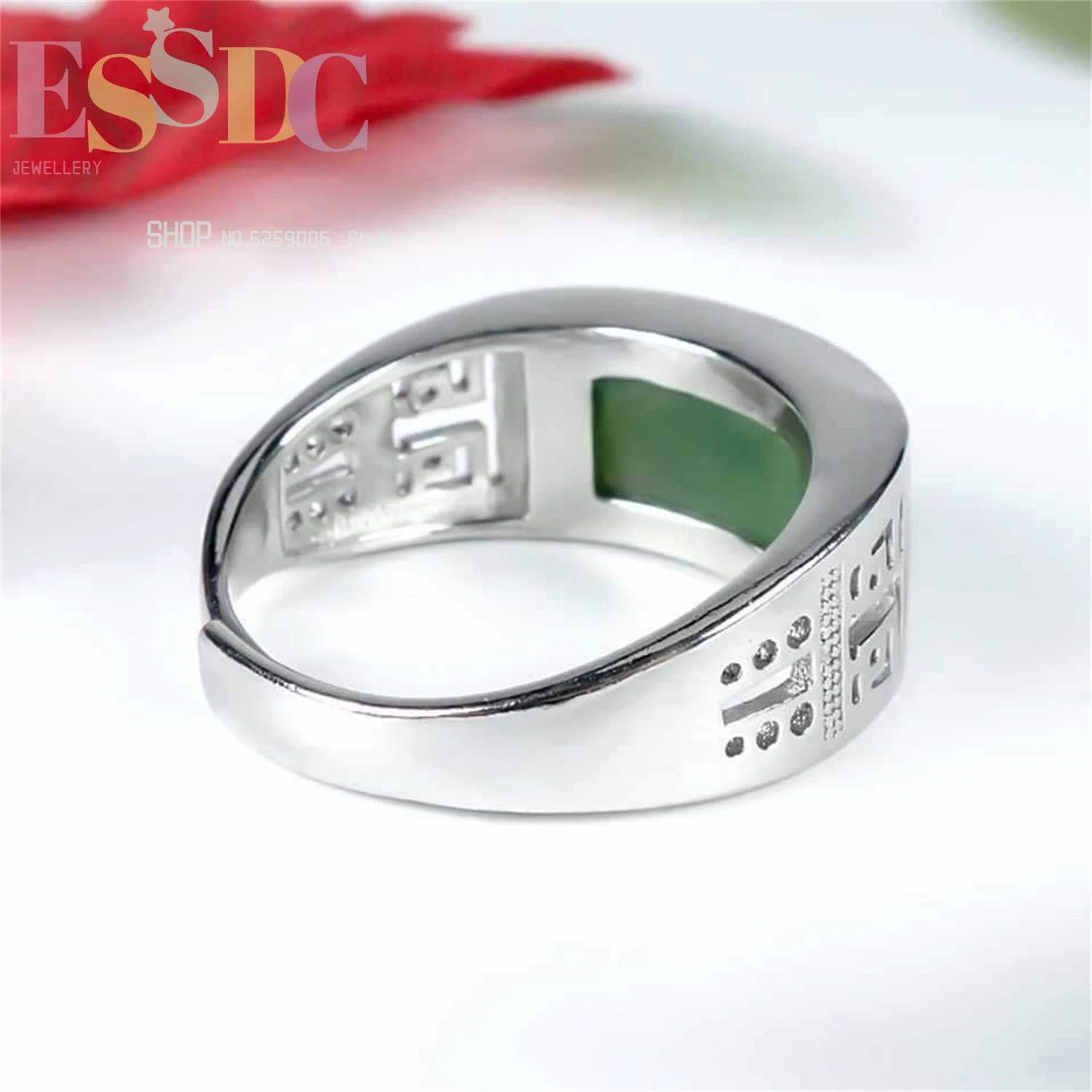 Domineering Chrysoprase Men\'s Ring Hetian Jade Jasper Set  Spinach Green Versatile Charm Jewelry Fashion Retro  Personality Gift