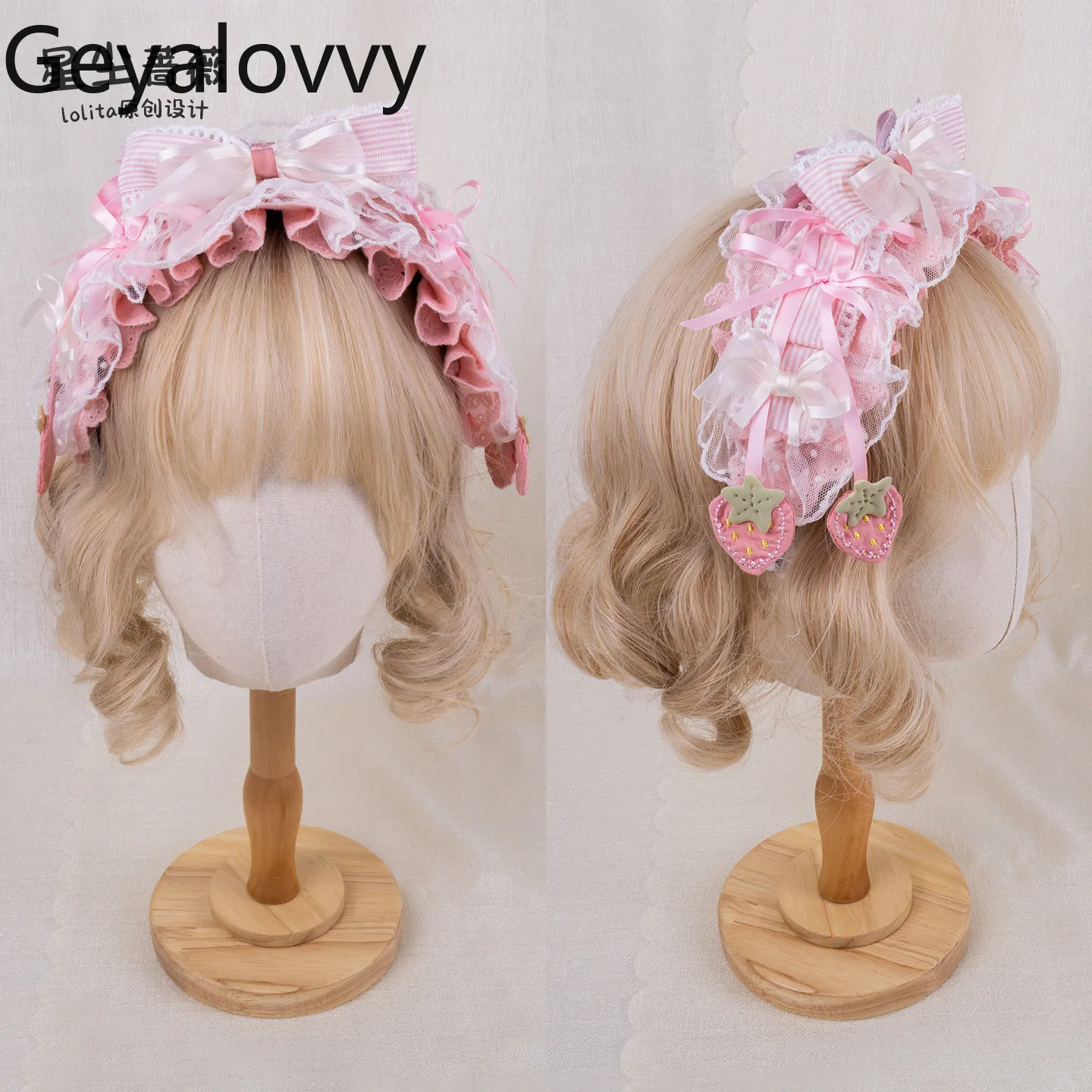 

Lolita Style New Headwear Original Design Girls Hair Accessories Versatile Bow Strawberry Headband Elegant Lace Women's Hairband