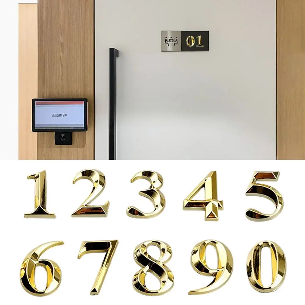 3D Door Number Golden Door ABS Injection Molding Digital Hotel Room Number Self Adhesive Electroplating Plate Plate Label