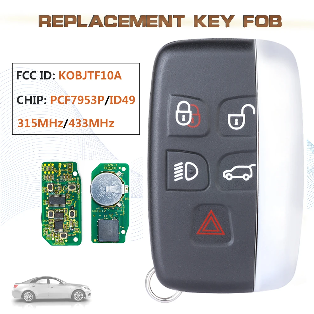 

KEYECU 315MHz/433MHz FCC:KOBJTF10A 5B Smart Remote Key Fob With Words on Side for Jaguar XJ XF XKR XE 2011-2020 ID49 Chip