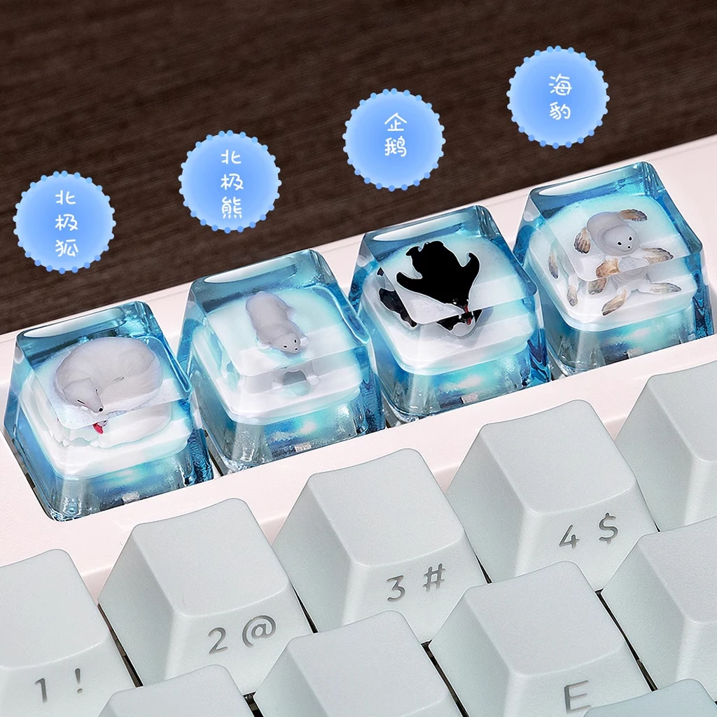 Personalized Backlit Arctic Ice Theme Keycap Polar Bear/Snow Fox/Seal/Penguin Cute Custom Cherry Mx Diy Artisan Resin Keycaps