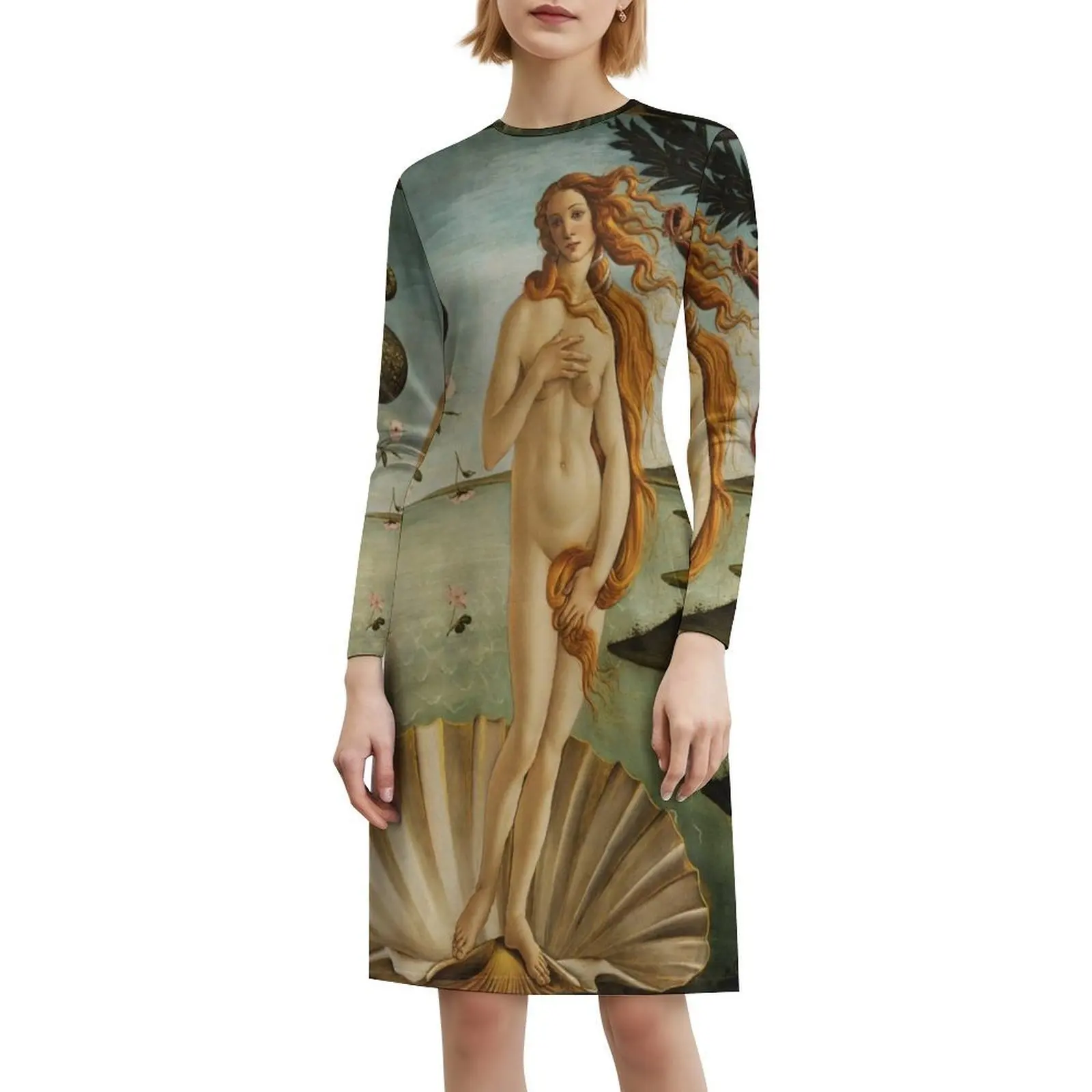 ولادة فينوس من بوتيتشيلي. فستان بوهو شيك أنيق على الشاطئ وحفلات الزفاف وحفلات الزفاف من Boticelli Venus Renaissance للسيدات