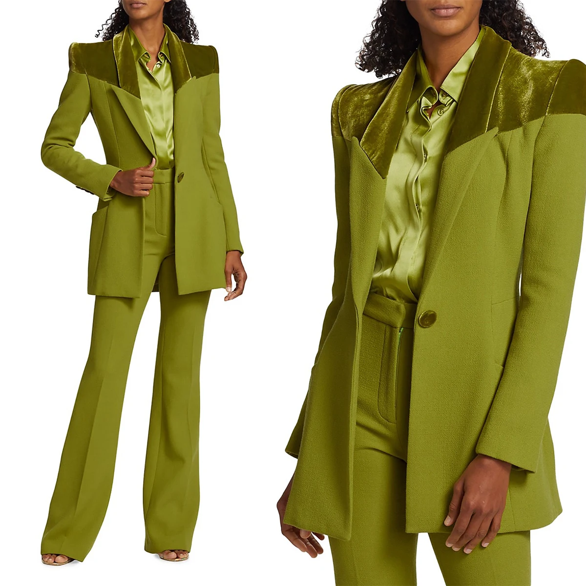 Fashion Colored Women's Business Casual Set Formal Evening Party Commuter Suit 2-piece Set（Jacket+pants）