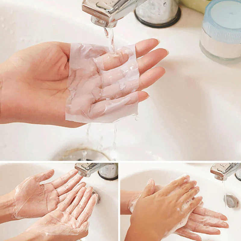 Papel de jabón desechable de 120cm de longitud para viajar, lavarse las manos, Mini jabón de papel, hoja de rebanada perfumada, suministros de limpieza de baño