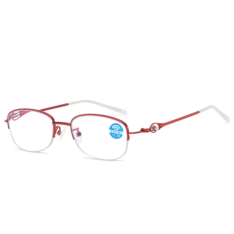 Fashion Lady Semi-rim Oval Blue cut Reading Glasses Women Anti-fatigue Computer Reader Diomand-set Eyewear