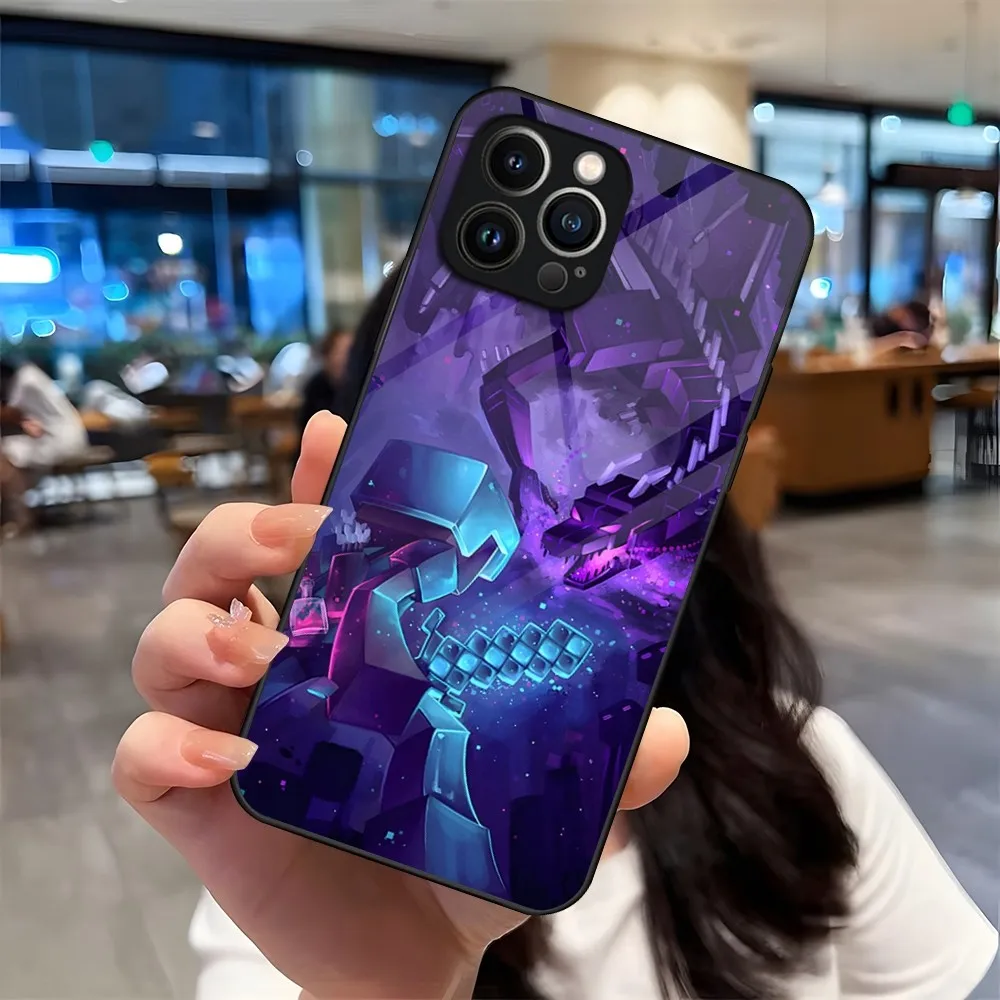 Game M-MineS C-CraftEs Phone Case For iPhone 13 15 14 12 11 Pro XS Max Plus Mini X XR 8 7 6s SE2020 Tempered Glass Coque