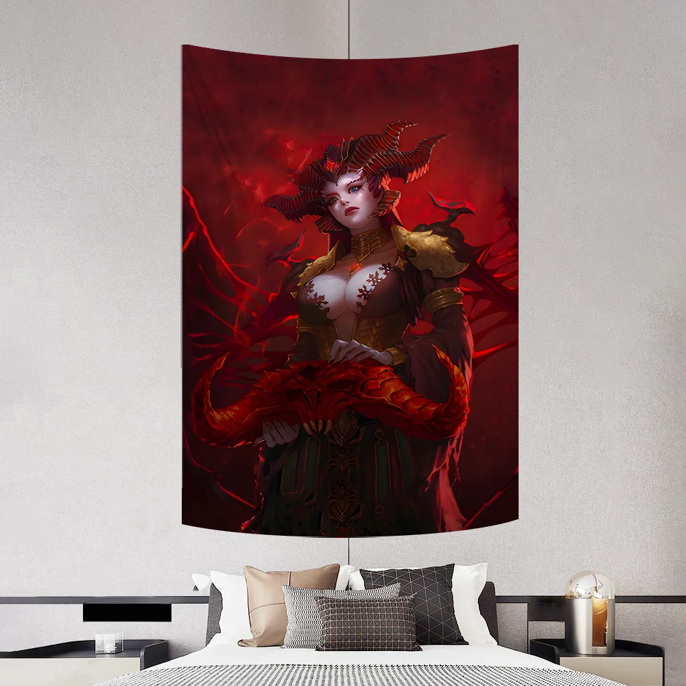 L-Lilith D-Diablo-ES 4  Tapestry Decoration Party Background Hanging Cloth Bedroom Tapestry Room Decor Aesthetic