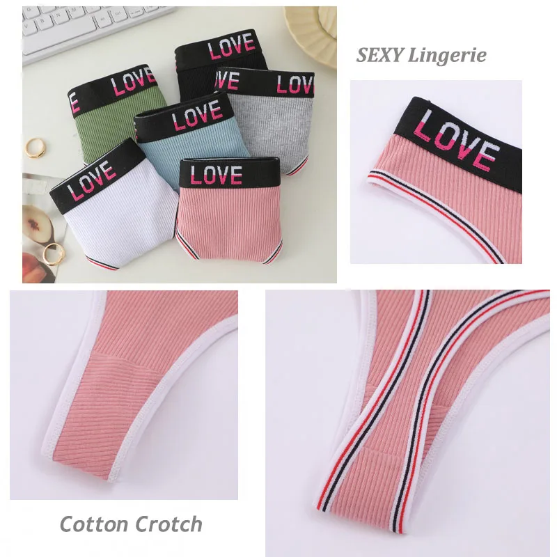 ks/sada dámských bavlněných tang, sexy nízký pas, tanga s T-back, žebrované pohodlné dámské spodní prádlo, dámské sexy tangá, velikost S-XL - náhled 4