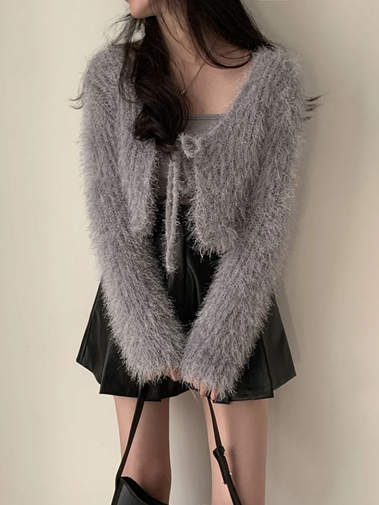 Korean Sle ort Knitted Sweater Coat Women's Autumn Winter High Waist Fluffy Cardigan Loose Fit Commute Sle Long Sve