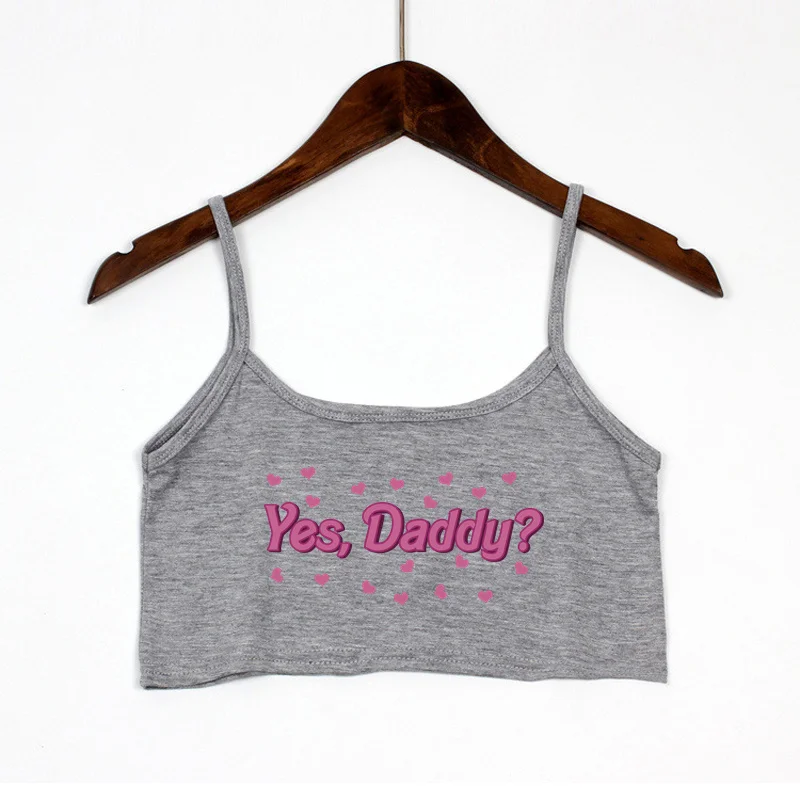 YES DADDY Cute Little Hearts Summer Women\'s Crop Top Sexy Elastic Cotton Camis Sleeveless Short Tank Top Bar Tops Women