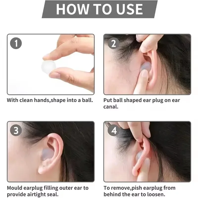سدادات أذن من جل السيليكون الناعم الشفاف، سدادات أذن صامتة لإلغاء الضوضاء أثناء النوم، سدادة أذن مقاومة للماء لحماية الأذن
