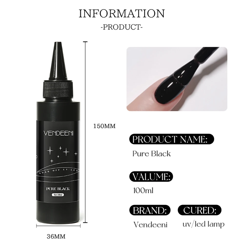 Vendeeni 100 ml vernis à ongles Gel noir pur Semi Permanent UV LED vernis Gel longue durée vernis Gel manucure qualité Salon