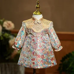 Baby Zhuazhou Dress Girl's Hundred Days Banquet-Year-Old Cheongsam Chinese Tang Costume Beaded Sleeveless Chinese  Dress
