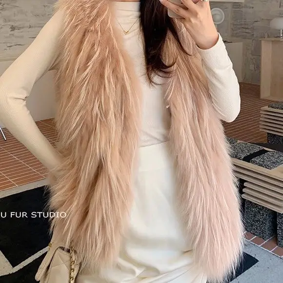 2023 Autumn Winter Women New Imitation Fox Fur Vest Female Solid Sleeveless Coats Ladies Faux Raccoon Fur Vest Jackets Y429