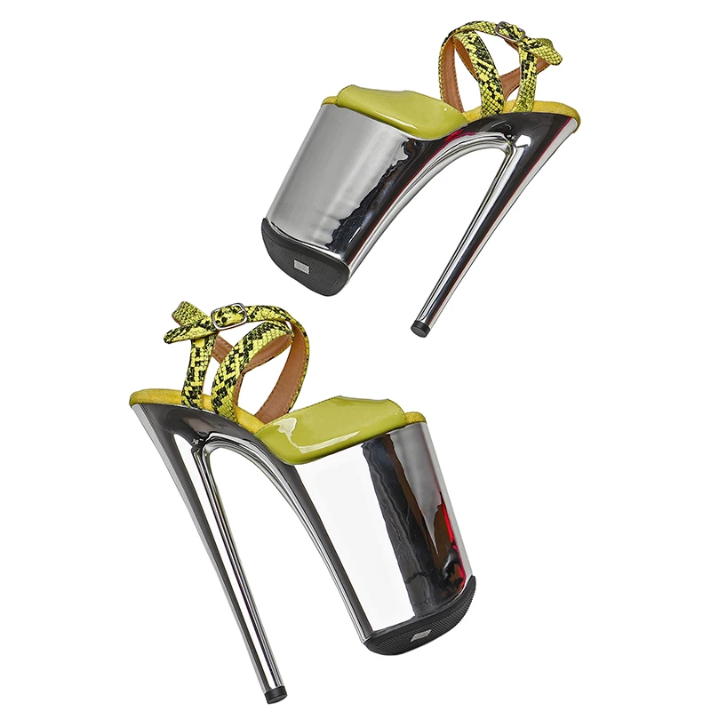 Leecabe 23CM/9inches Shiny  PU  with Snake upper fashion trend exotic  electroplate Platform High Heels Sandals Pole Dance shoes