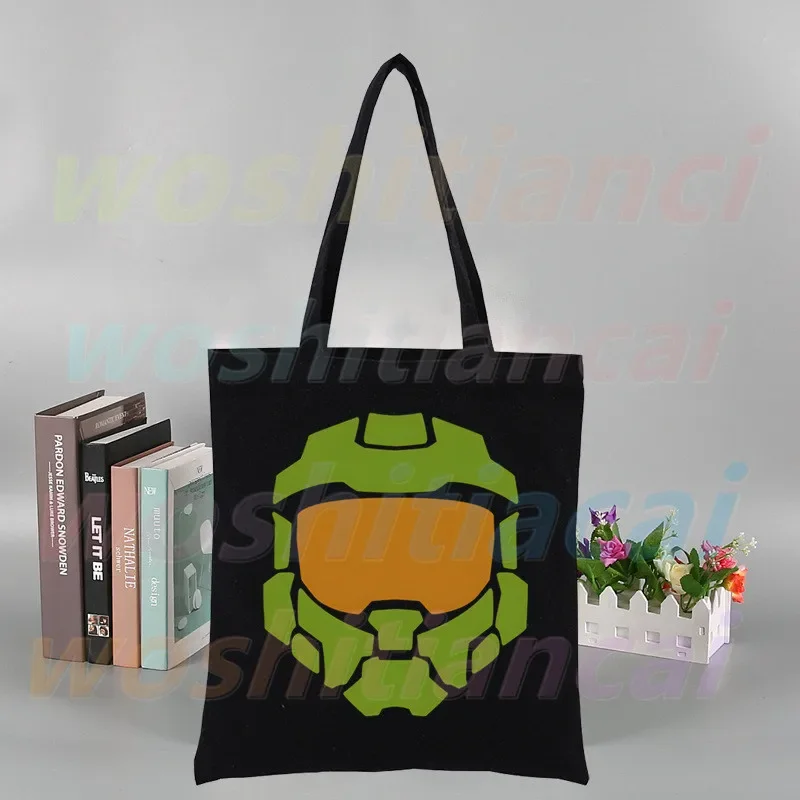 Master Chief Canvas Tote Bag Female Handbags Eco Reusable Cloth Shopping Bag Student Book Bags Ladies Casual Shopper Bag Black