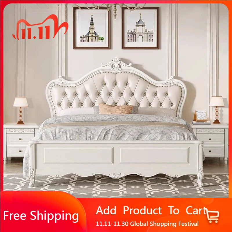 

Классические кровати принцессы, двойные минималистичные модные удобные кровати принцессы, дизайнерская винтажная белая деревянная мебель Cama Casal