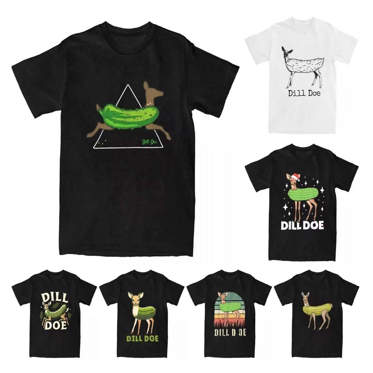 Dill Doe Funny Pickle & Deer Mix Up T-Shirt for Men Funny Pure Cotton Tees Green Naughty Pickle Deer T Shirt Plus Size Tops