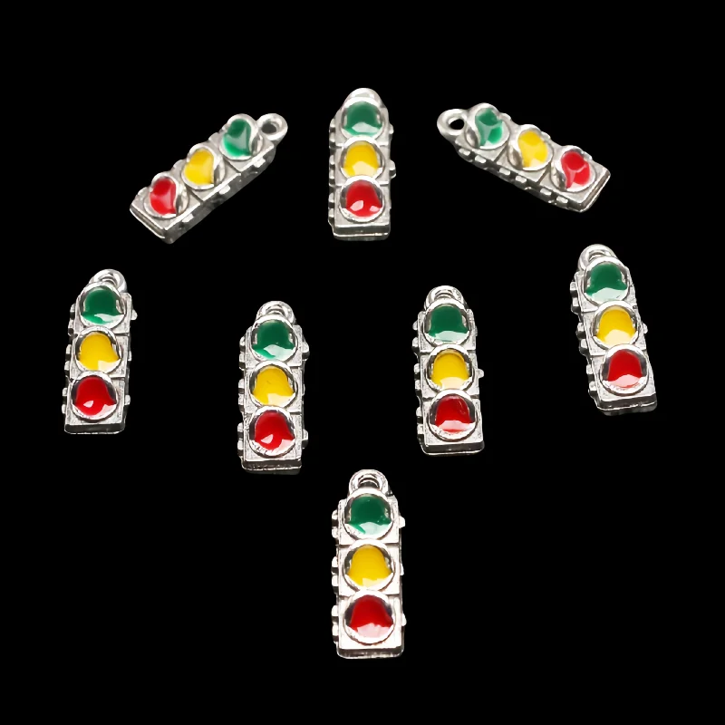 10pcs Silver Plated 3D Enamel Traffic Light Alloy Pendant DIY Charms Hip Hop Bracelet Earrings Jewelry Carfts Making P810