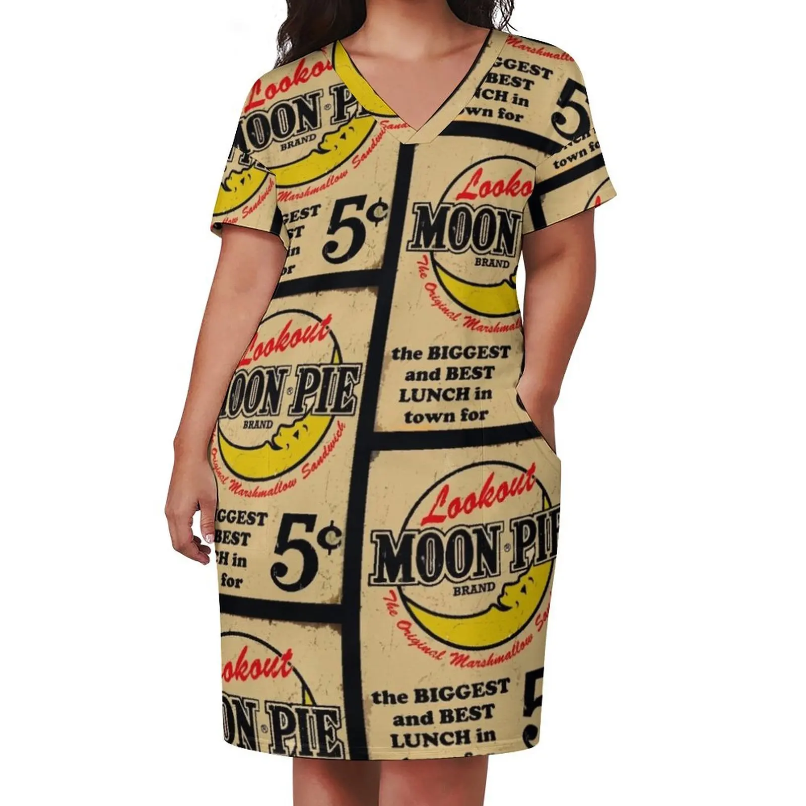 MOON PIE VINTAGE ADVERTISEMENT SIGN TYPOGRAPHY Loose Pocket Dress clothes for woman dress party evening elegant luxury celebrity