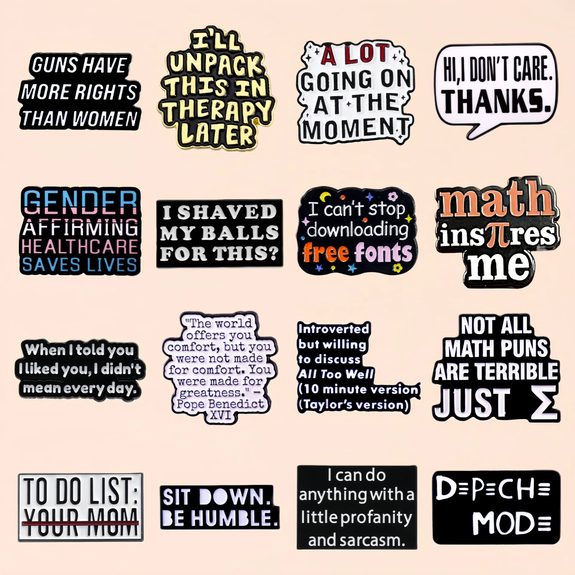 Funny & Sarcastic Quote Enamel Lapel Pins, Witty Slogan & Relatable Phrase Brooch Badges for Backpack Clothing DIY Decor