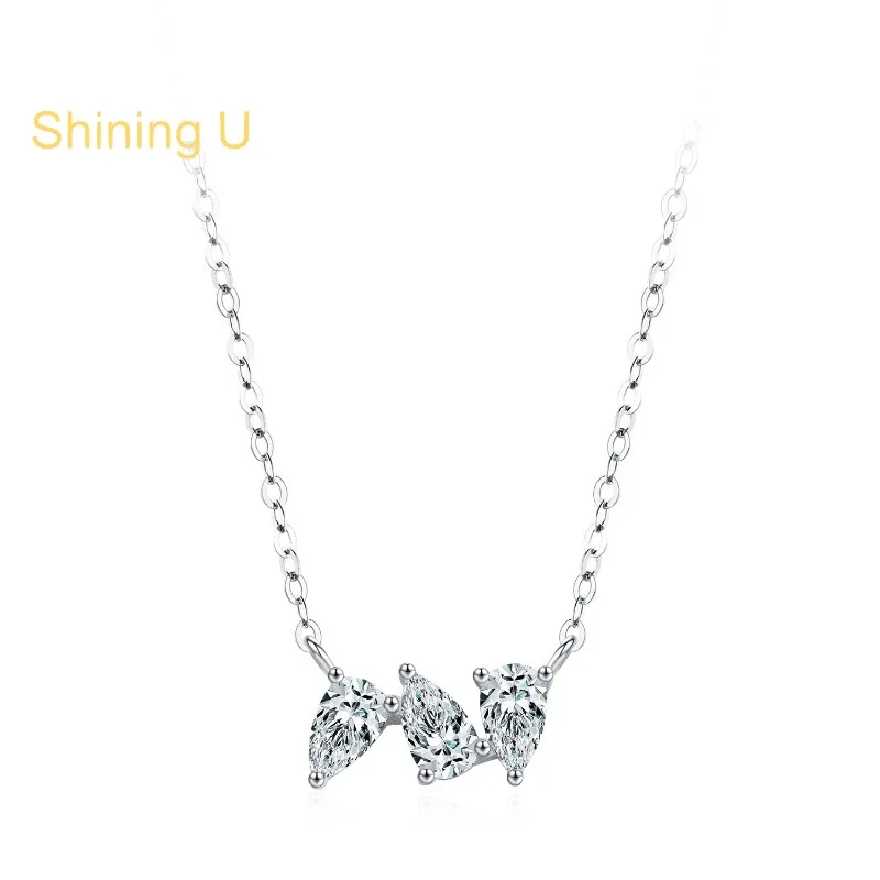 

Shining U 925 Sterling Silver Double Pear Gems Necklace for Women Fine Jewelry Anniversary