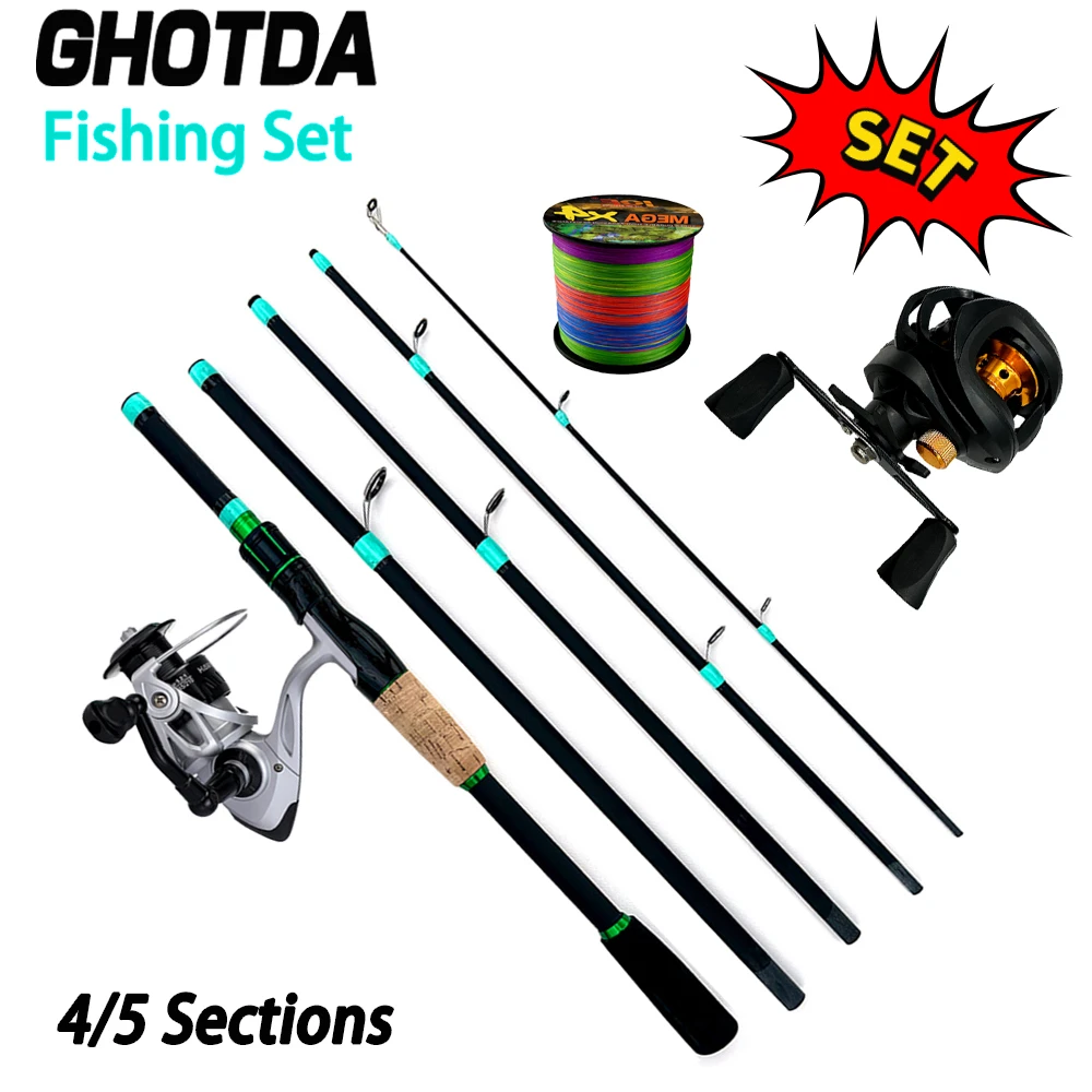 4/5Section Fishing Rod Reel Combo1.8/2.1m Casting Ultralight Fishing Pole7.2:1/5.2:1 Reel With Line Kit Freshwater Max Drag 8kg