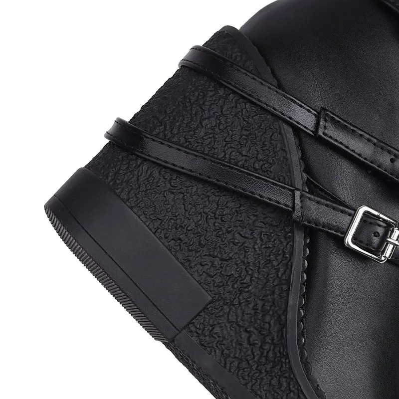 

ORCHALISA/Модные женские ботильоны с круглым носком на танкетке 10,5 см, пряжки на ремне, большой размер 40, 41, 42, 43, повседневные женские ботильоны