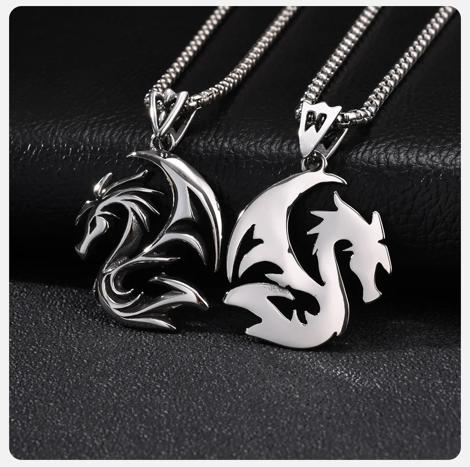 Vnox Herren-Halskette mit Drachenanhänger aus Edelstahl, Gothic-Drachenanhänger mit Kastenkette, Punk-Hip-Hop-Statement-Schmuckgeschenk – Detail 5