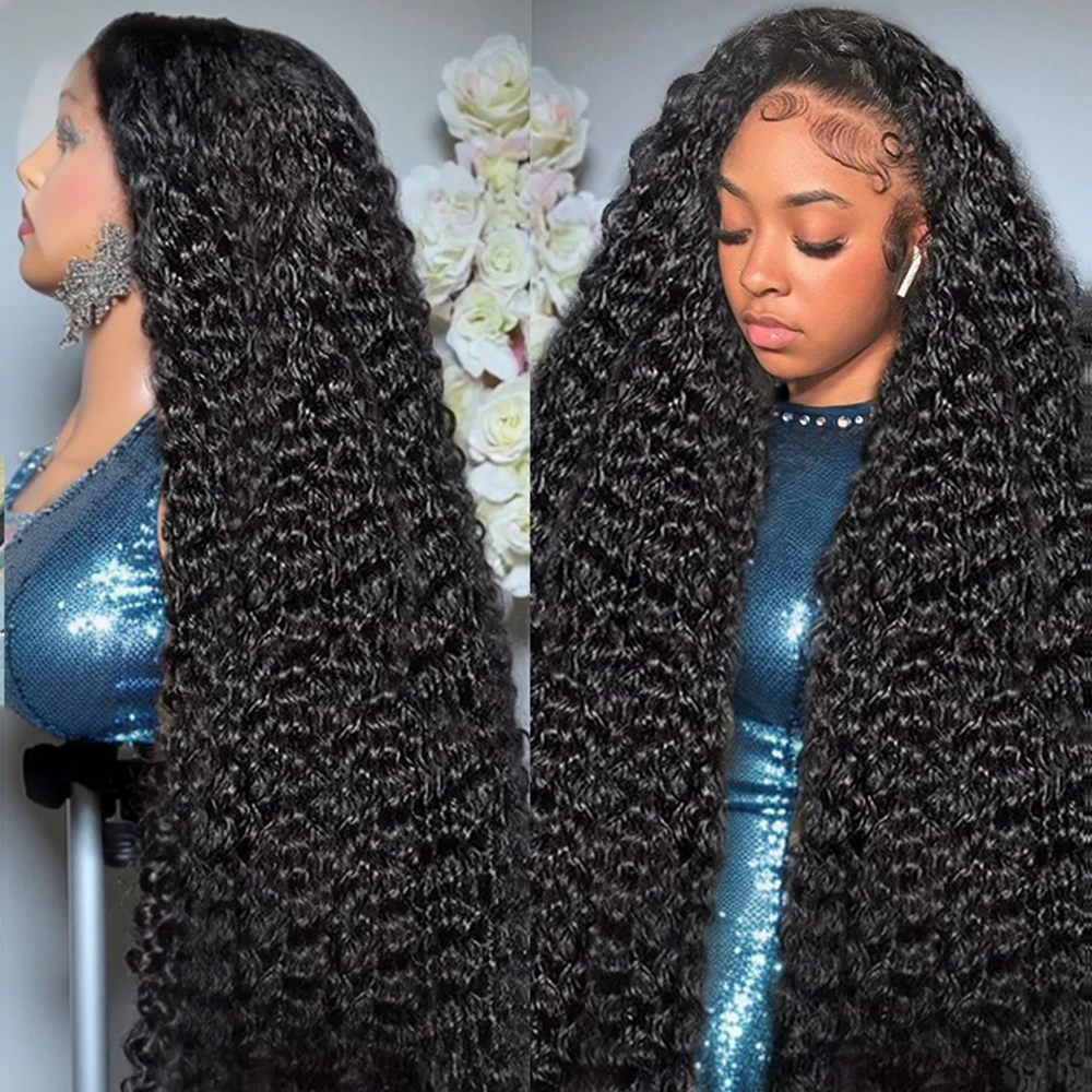13x6 HD Lace Frontal Wigs 100 Wear and Go Human Hair 30 40 Inch High Density Deep Water Wave Kinky Curly Natural Black for Women