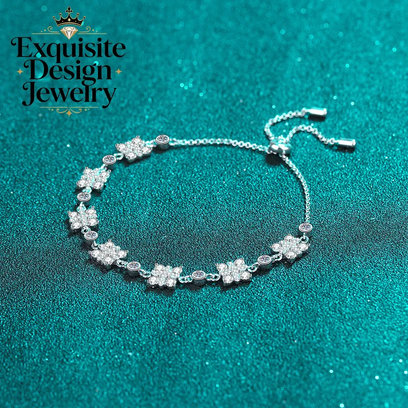 Exquisite Platinum PT950 Irresistible Charm 2.16 Carat Moissanite Bracelet, Push-Pull Adjustable Jewelry Engagement Fine Jewelry
