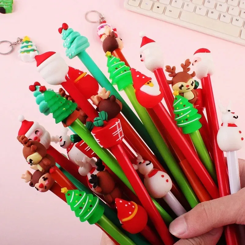 Kawaii Christmas Gel Pen, 0.5mm, Black Ink, Cute Christmas Tree, Elk, Santa, Snowmen, School Stationary, Kids Gift, 10-40Pcs Lot