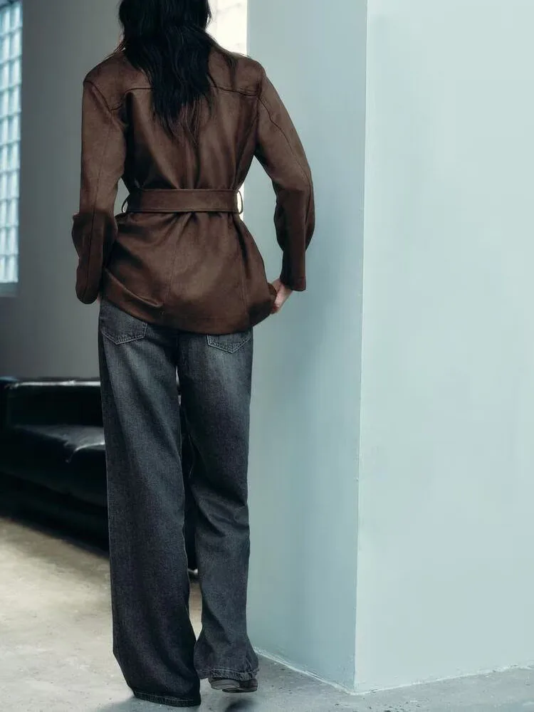 Faionable Long Sve Ecopelle Jaet Donna Nuovo Autunno 2025 Capispalla versatile Ele Costume di scena Tradizionale Hanfu