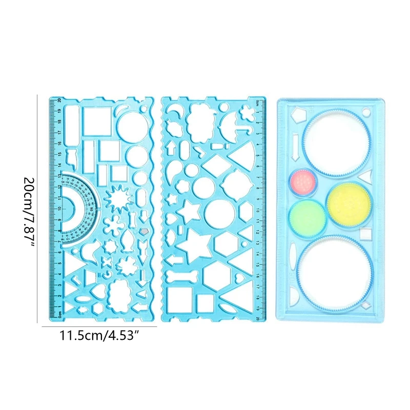 3Pcs/Pack Kaleidoscope Stencils Rulers Clear Hollow-out Design 30 Shapes for Kid