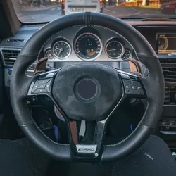 Car Steering Wheel Cover Anti-Slip Braid Black Leather For Mercedes Benz A45 AMG W176 C63 W204 CLA C117 CLS S-Model 2011-2016