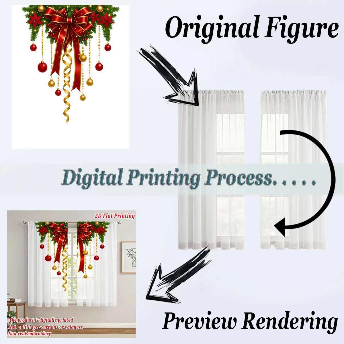 عيد الميلاد شقة الطباعة المطبخ شير الستار مع عيد ميلاد سعيد القوس الشريط زخرفة لعيد الميلاد ديكور المنزل الطرف #5