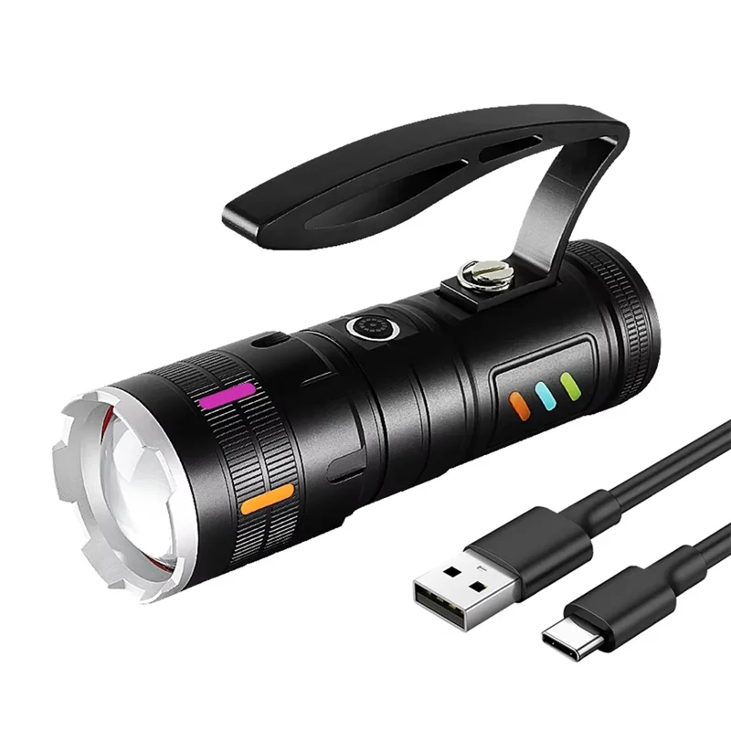 مصباح يدوي LED فائق القوة 800 وات قابل لإعادة الشحن عبر USB، فائق السطوع، طويل المدى، شعلة تكتيكية لصيد الأسماك والتخييم-[Cilae]