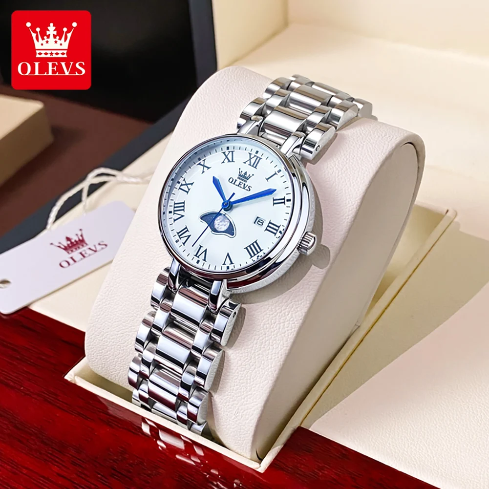 

OLEVS Brand Watch New Steel Strip Light Luxury Moon Phase Quartz Women's Watch 5573
