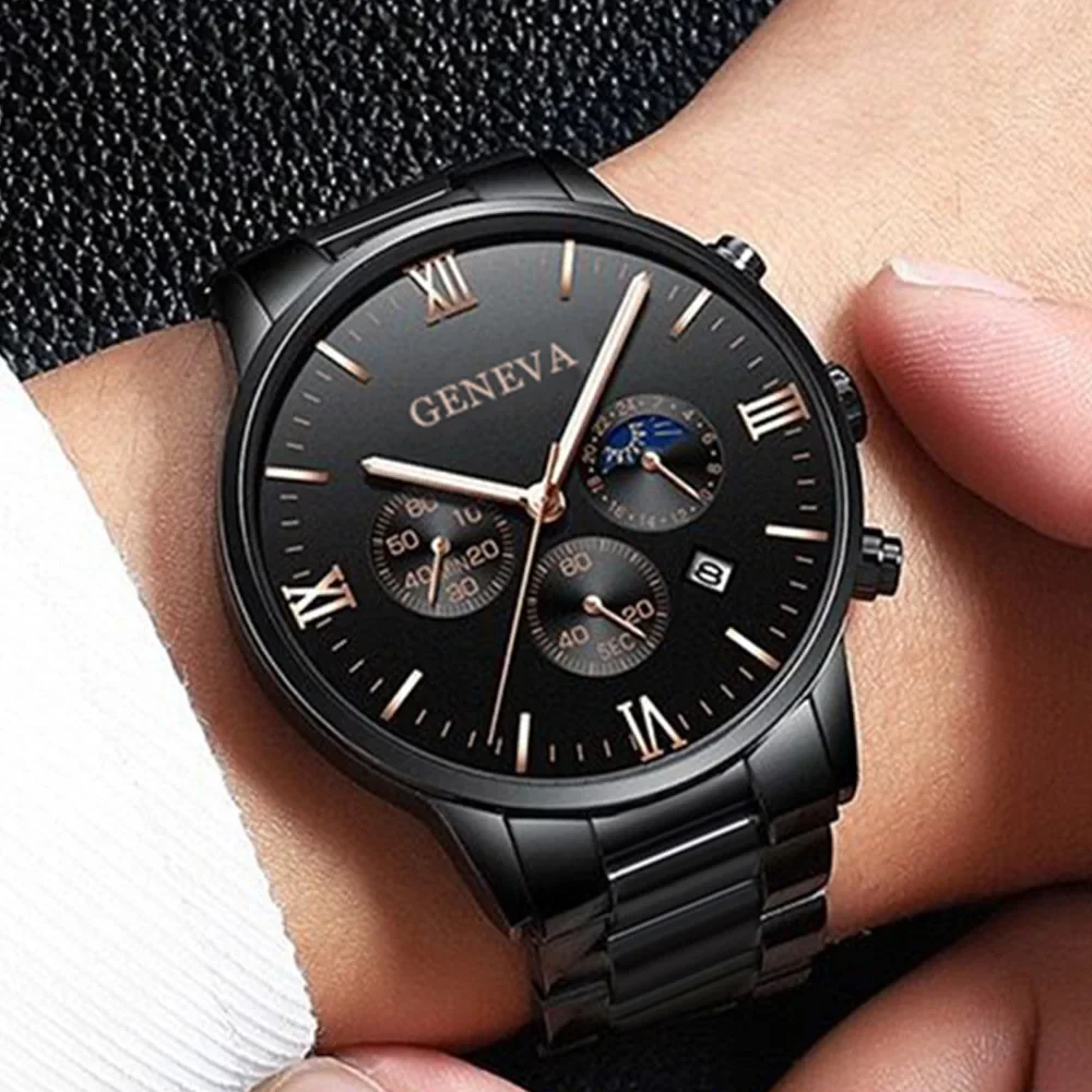 Luxury Fashion Men Watches Stainless Steel Quartz Clock Brand Business Calendar Date Leather Casual Watch for Man reloj hombre