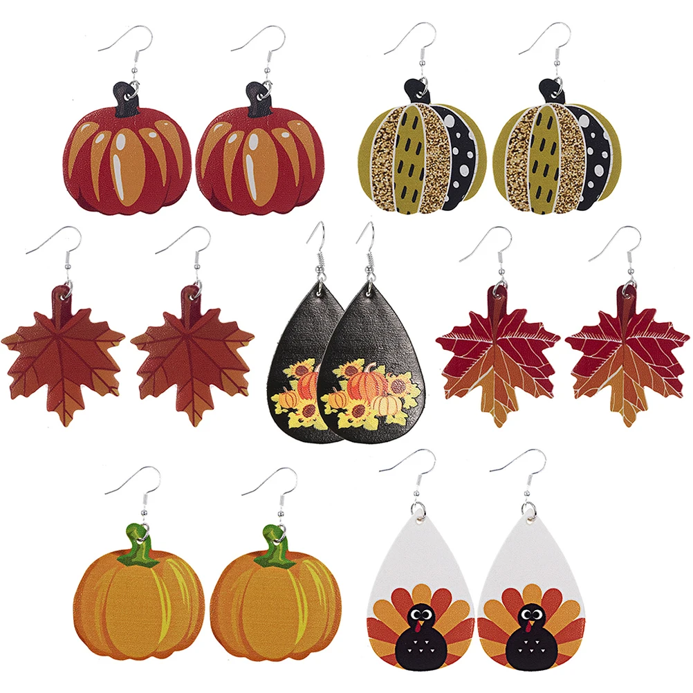 

Thanksgiving Earrings Women Dangle Pumpkin Maple Leaf Design Jewelry Gift Banquet Party Style Accessories