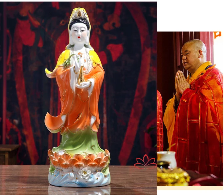 

45CM Large # home Lobby family Bless Safe Good luck Buddha Coloured drawing Guanyin Avalokitesvara porcelain art statue