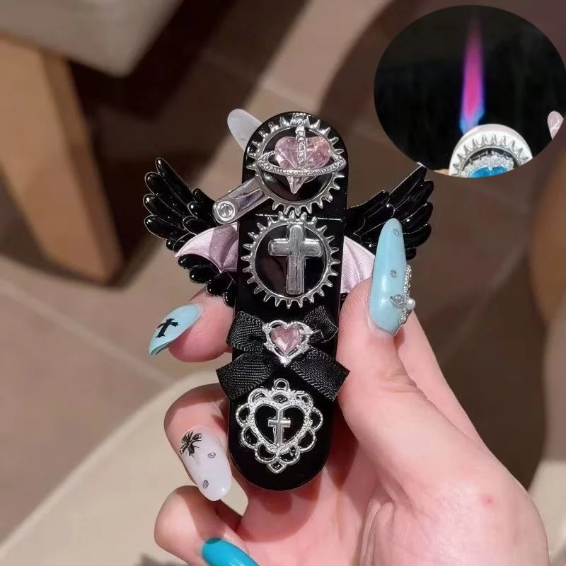 

Fashion Angel Wings Inflatable Lighter Windproof Direct Spray Flame Outdoor Portable Lighter Cigarette Accessories Women's Gift