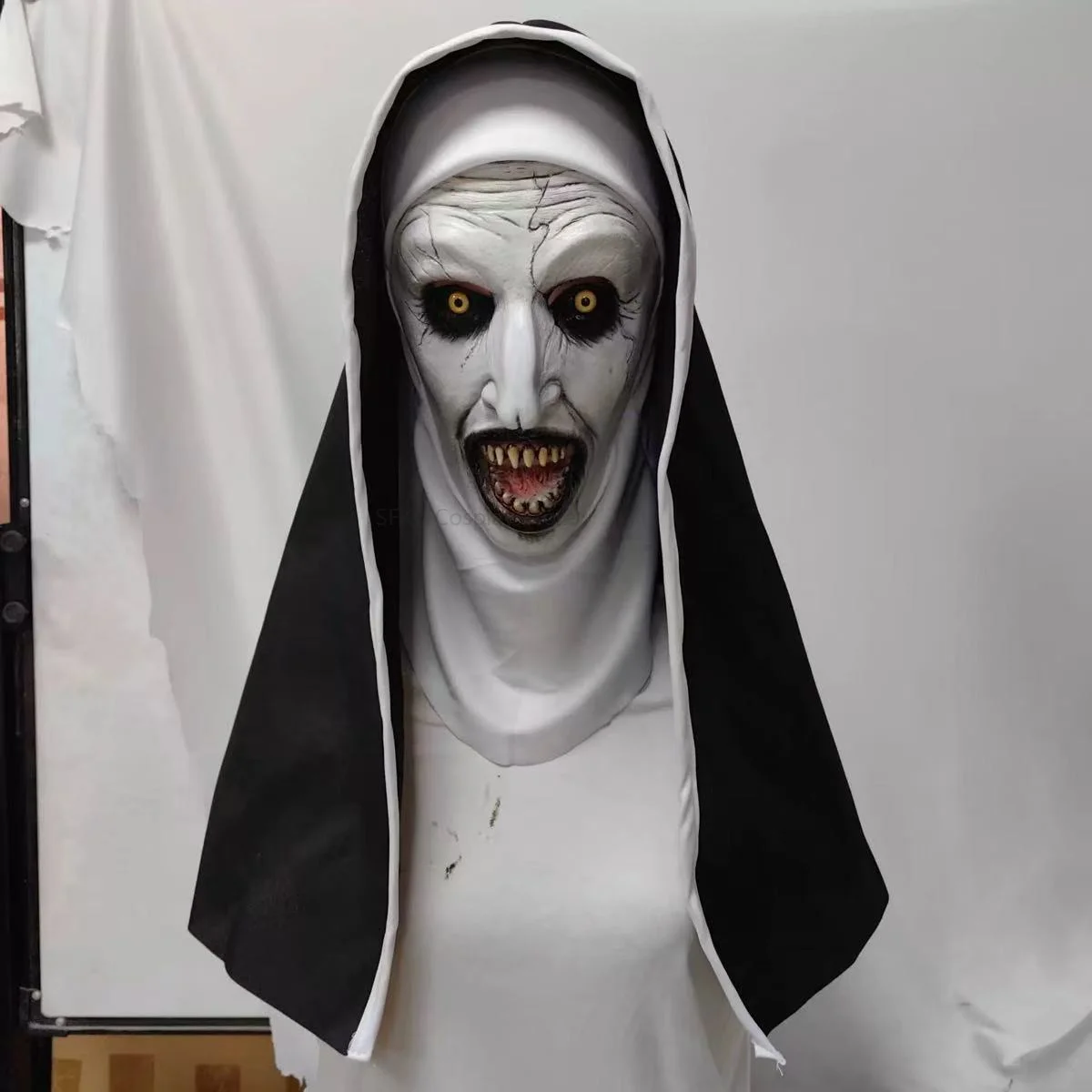 Maska zakonnicy unisex, kostium, maska horroru, cosplay dla dorosłych kobiet, straszny kostium na Halloween, rekwizyty.
