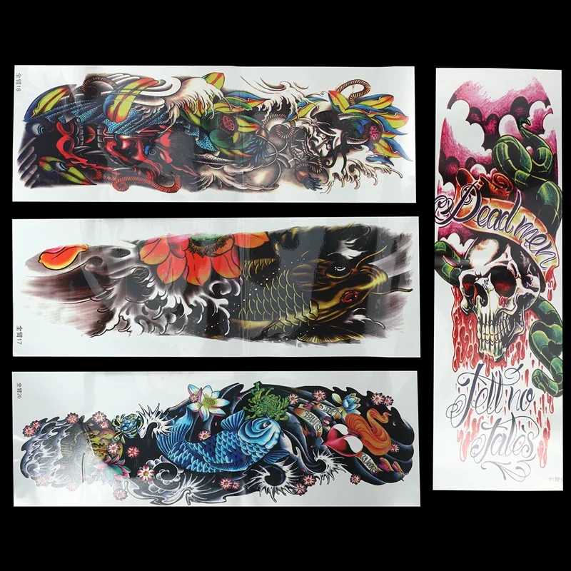 4Pcs/Lot Waterproof Temporary Tattoos Fish Skull Color Full Arm Mechanical Pattern Tattoos Applique Arm Full Arm Tattoos Sticker
